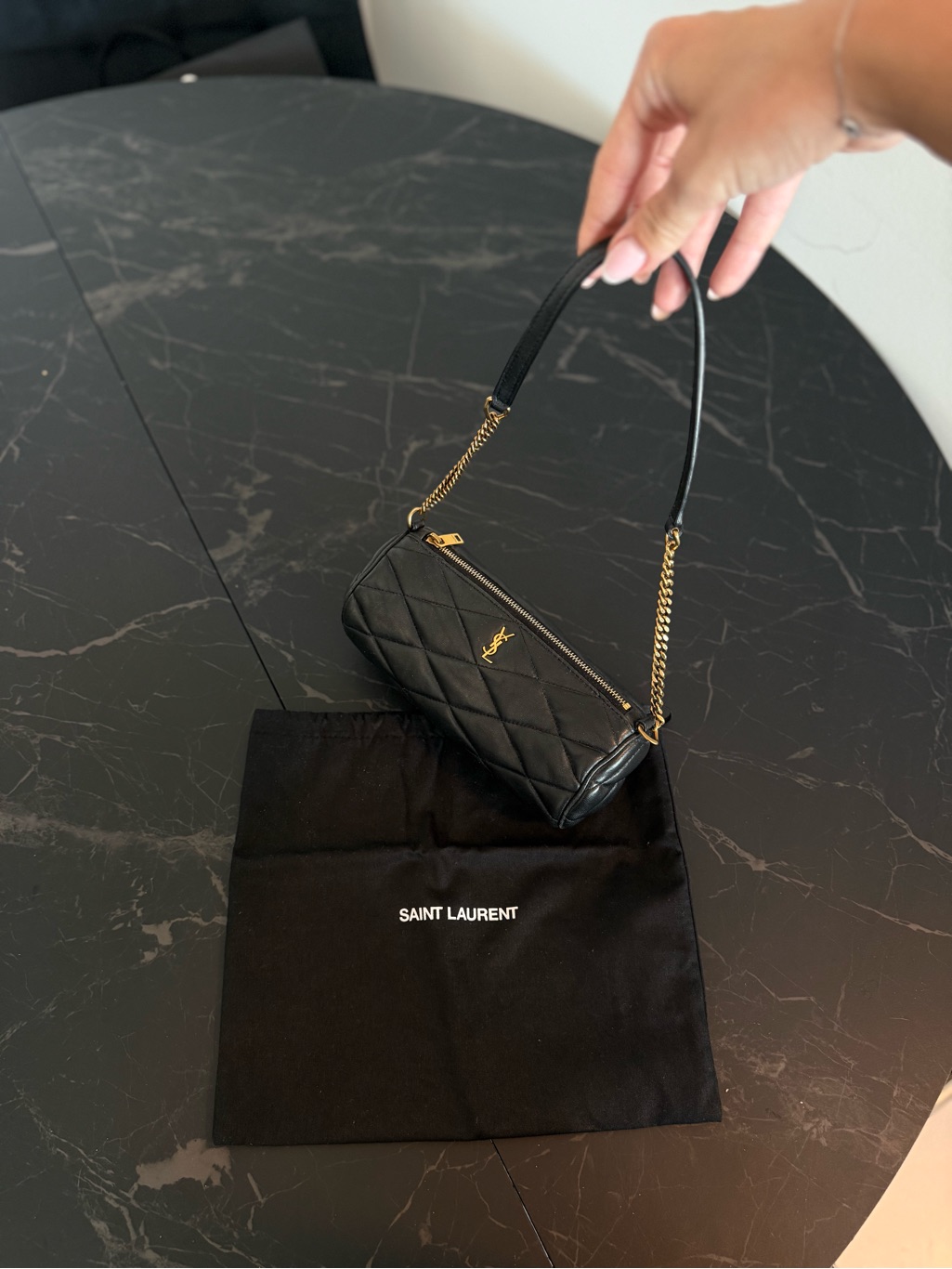 Yves Saint Laurent Black Quilted Leather Wristlet With Gold Hardware